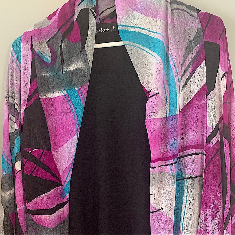 Purple, Teal, & Black blouse and jacket